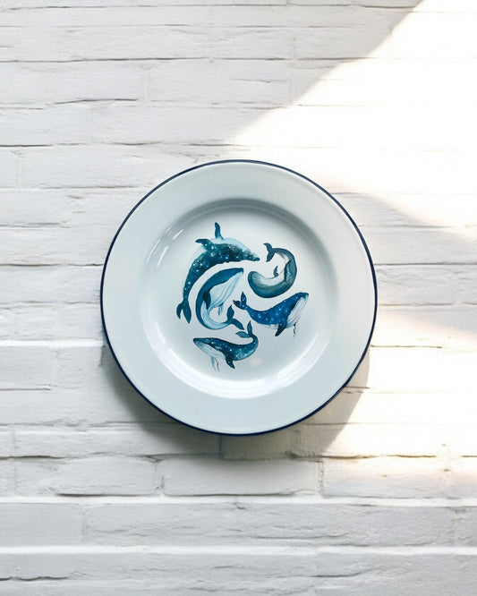 Whales, Decorative Enamel Plate